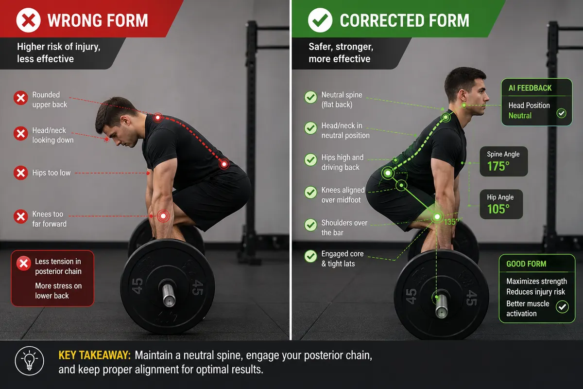 Wrong form versus AI-corrected form comparison